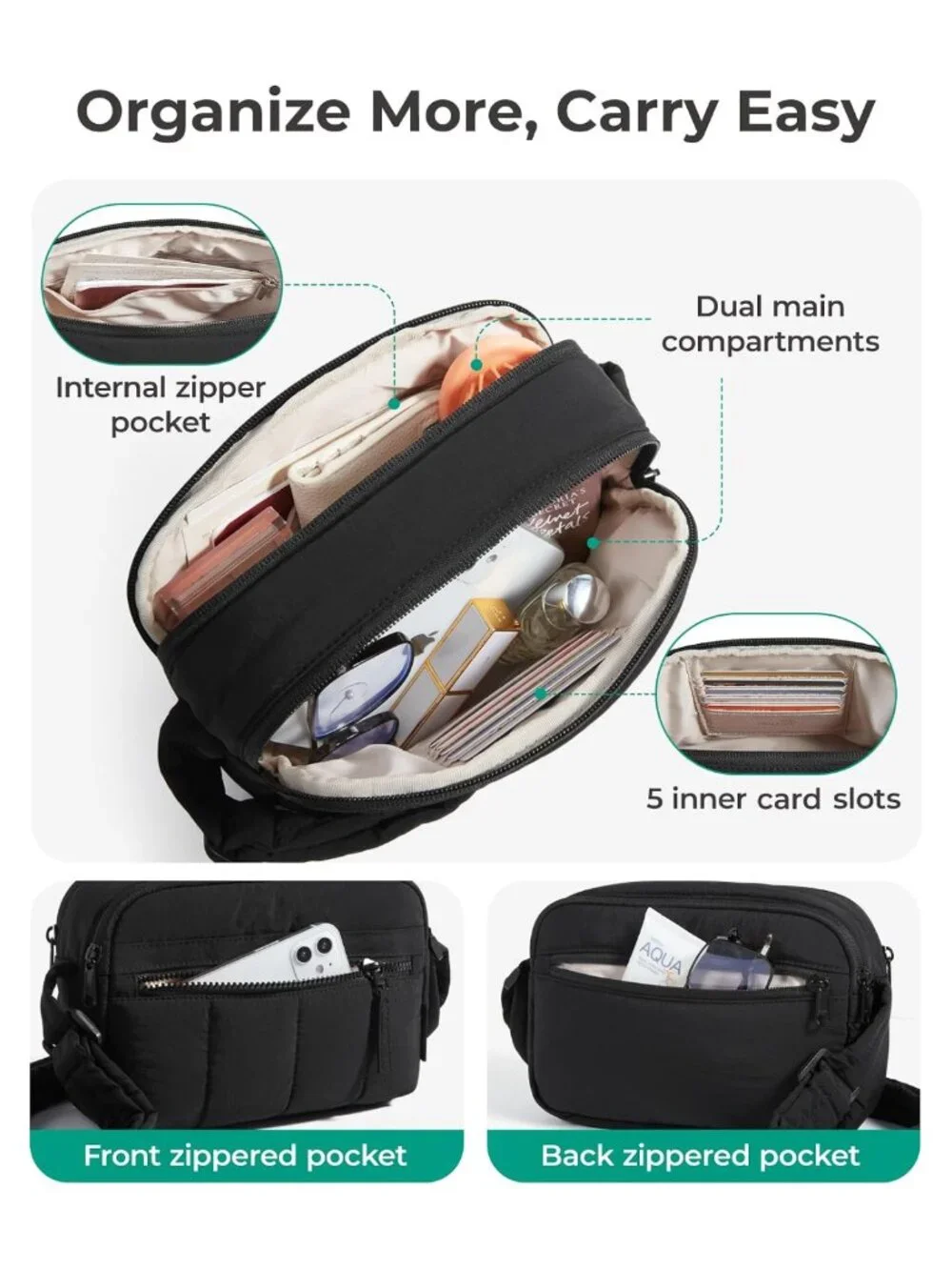 RFID Blocking Nylon Puffy Crossbody Bag Lightweight Travel Purse Mini